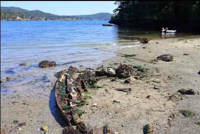 wreckage on beach at low tide