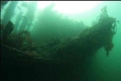 looking through bow at metal tank in background