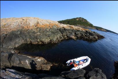 anchored in notch in island