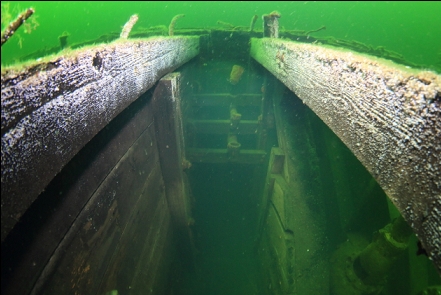 looking down between the beams