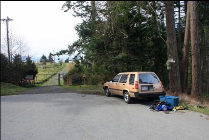 parking in front of farm gate