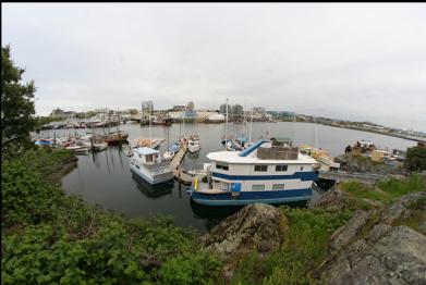 The wreck is under the smaller houseboat on left