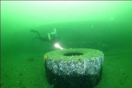 big tire with a drydock in the background