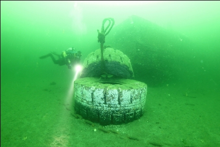 big tires with a drydock in the background