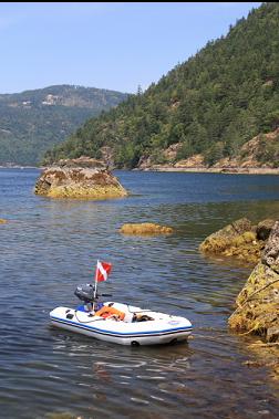 Rock behind boat