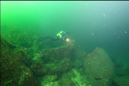 boulders at the base of the island slope