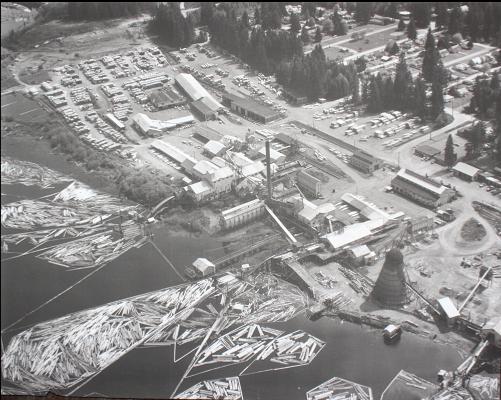 old view of the mill from the museum in Lake Cowichan
