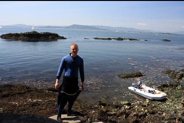 on beach with reefs in background