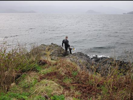 carrying cameras down to the water