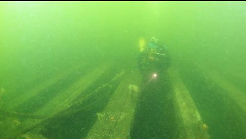 exposed beams on the end of the drydock