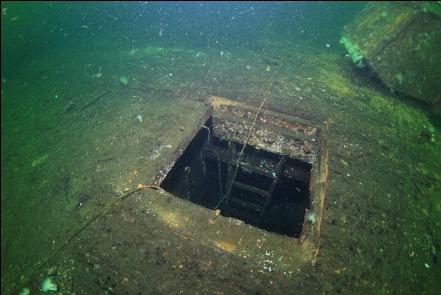 ladder leading down below the deck