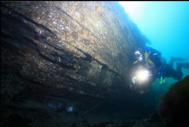 next to starbord side of hull