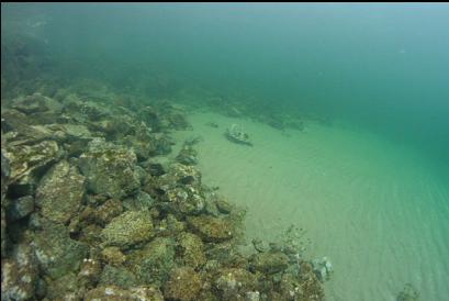 border of sand and rocks in bay