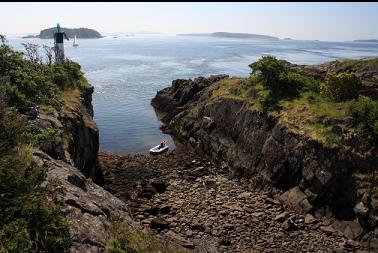 boat beached in cove