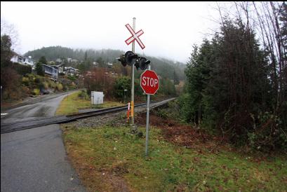 looking back up across railway tracks