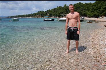 ON BEACH IN FRONT OF DIVE CENTER